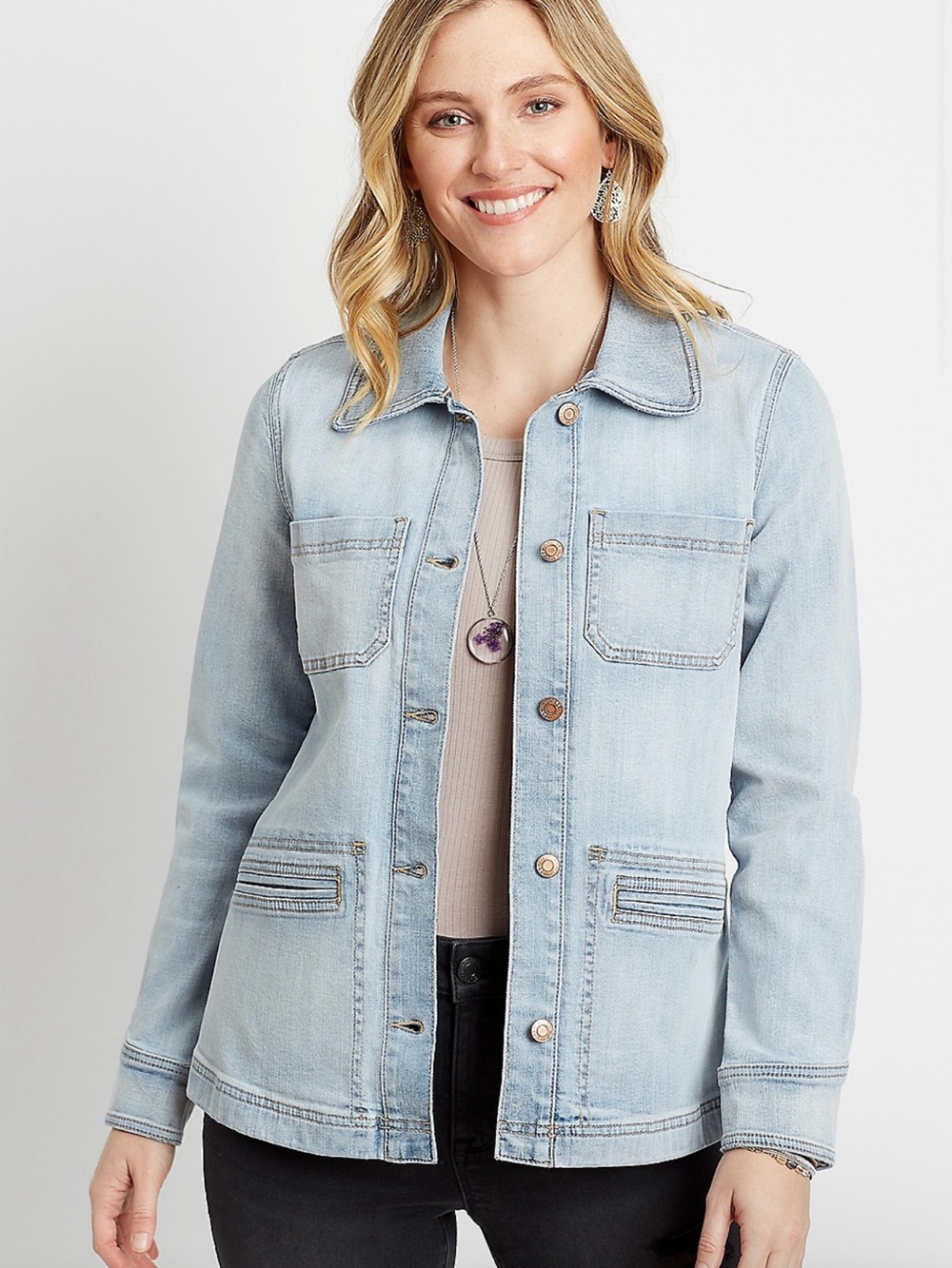 Maurices Light Blue Denim Shacket / Chore jacket Size 2X